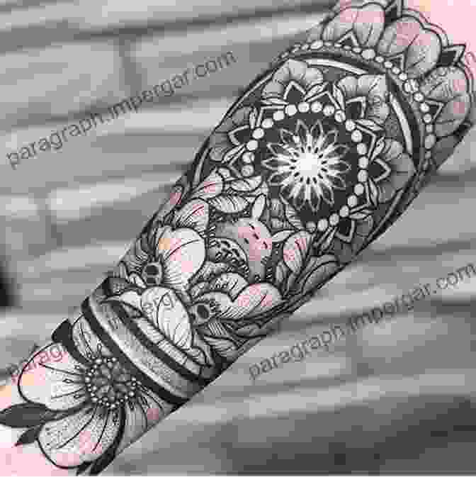 A Black And Grey Floral Mandala Tattoo, Featuring Intricate Dotwork And Subtle Shading, Creating A Captivating Optical Illusion. Floral Collection Style Floral Mandala Tattoos