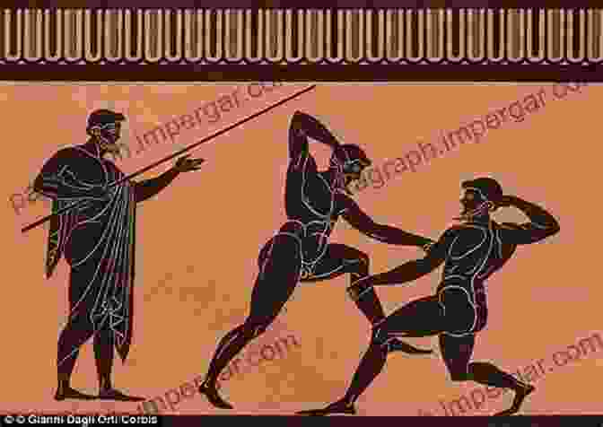 Dynamic Image Of Two Wrestlers Grappling, Adorned With Greek Patterns Sports* (Notes) (a Greek Design)